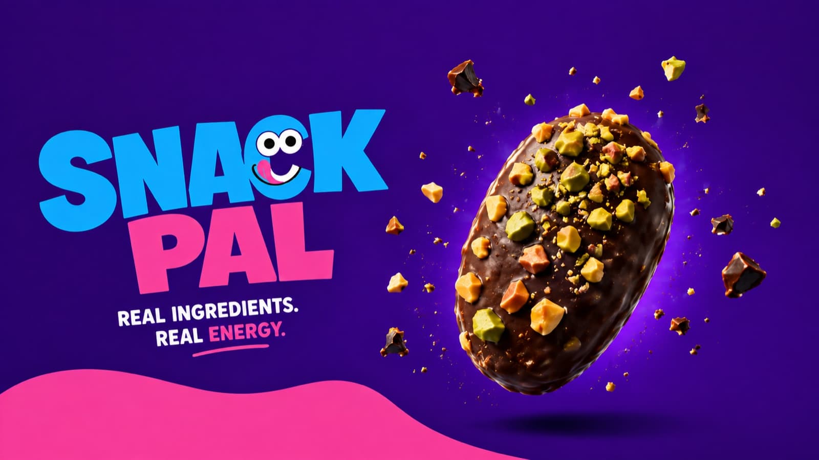 Snack Pal — a chocolate-coated date bite studded with pistachio and caramelised nuts